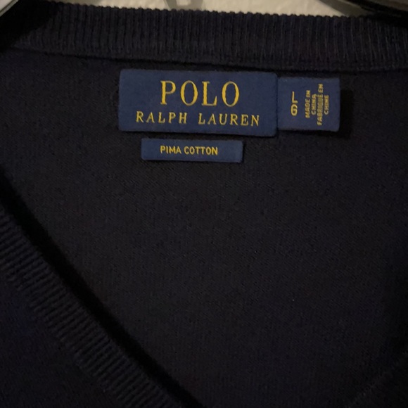 Dark Blue Men’s Ralph Lauren Cotton V-Neck Sweater - Picture 4 of 4